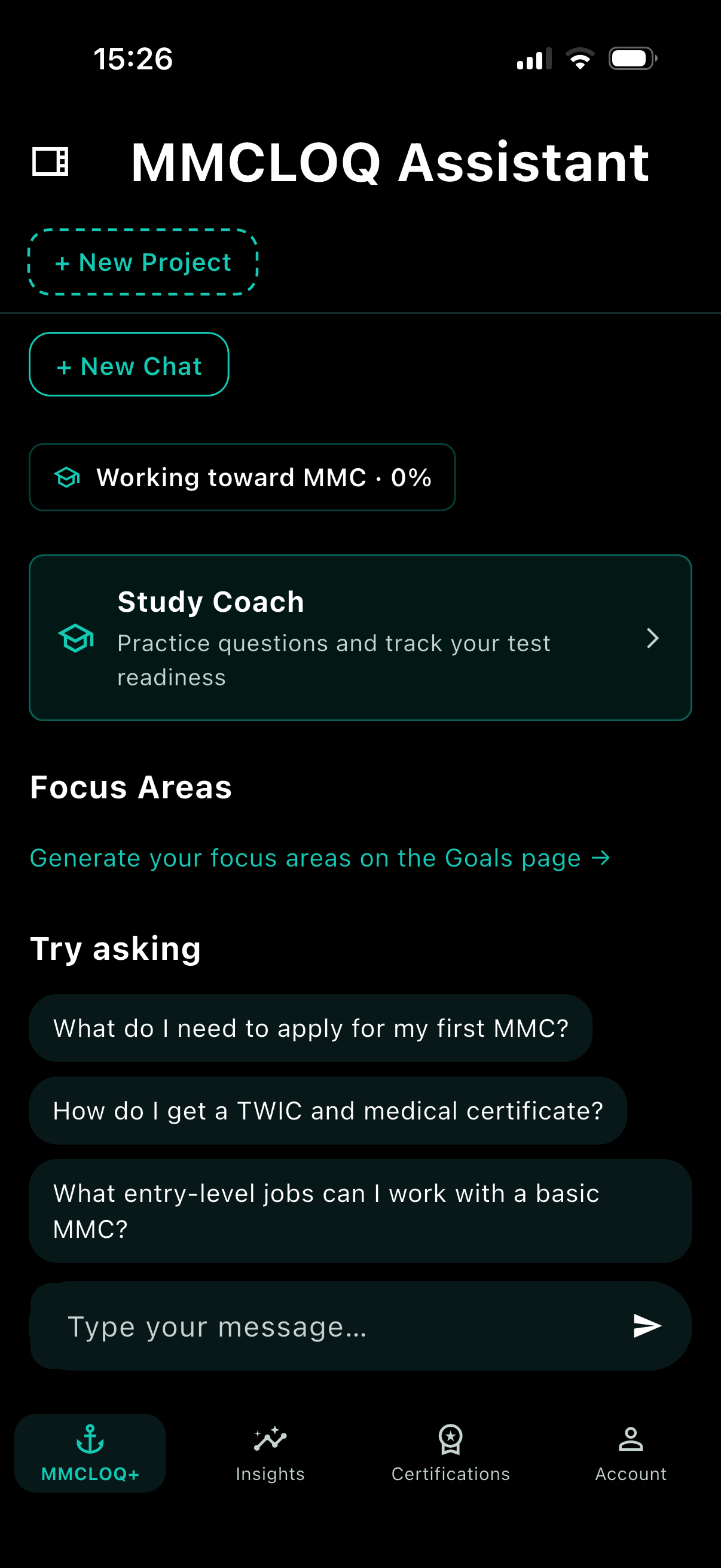 MMCLOQ app — Assistant screen